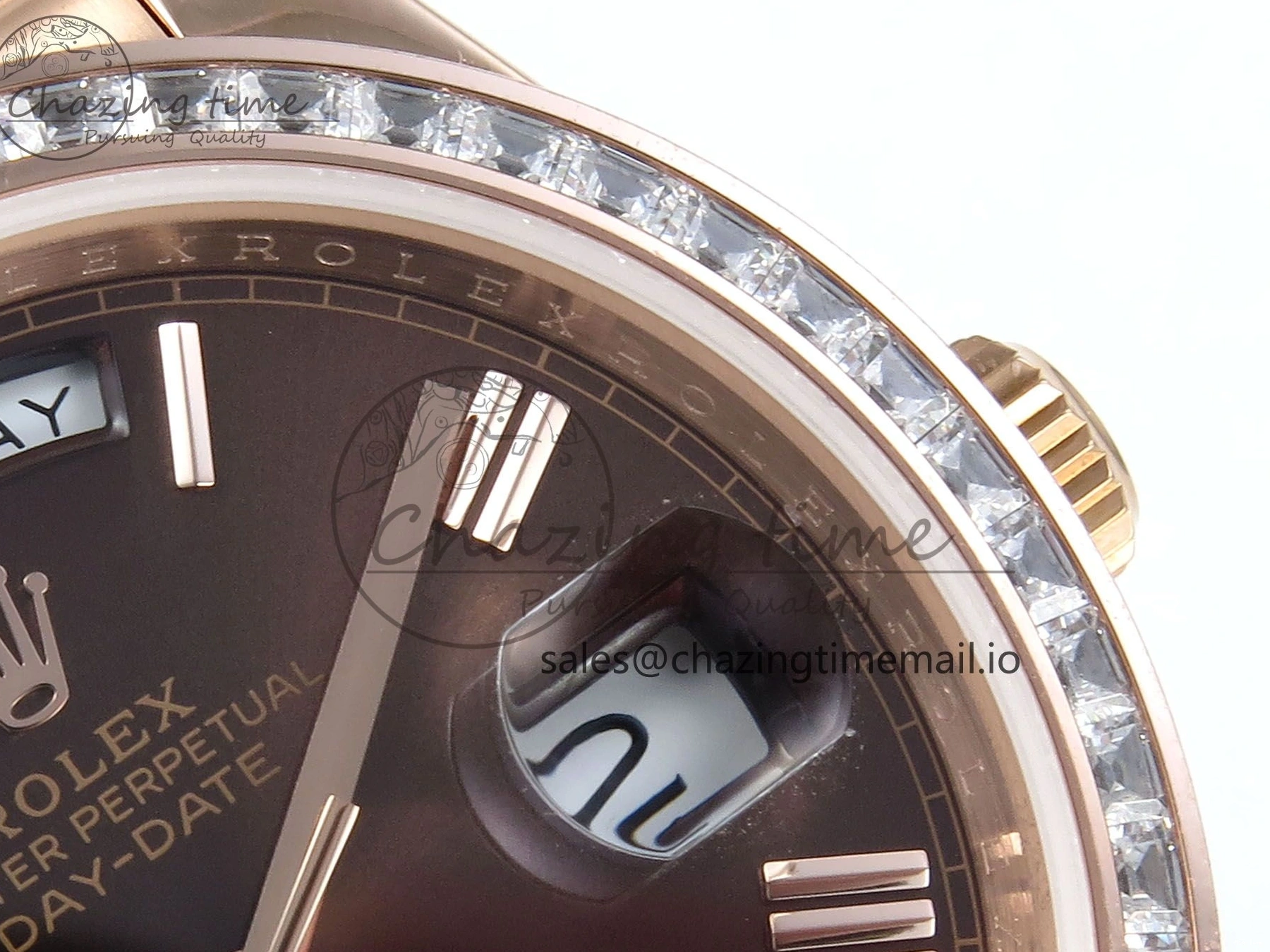 MiroTime 0521 Lightweight DayDate 40 RG QF 1:1 Best Edition Brown Roman Dial Diamonds Bezel on President Bracelet A2836 V5 (Gain Weight) 475